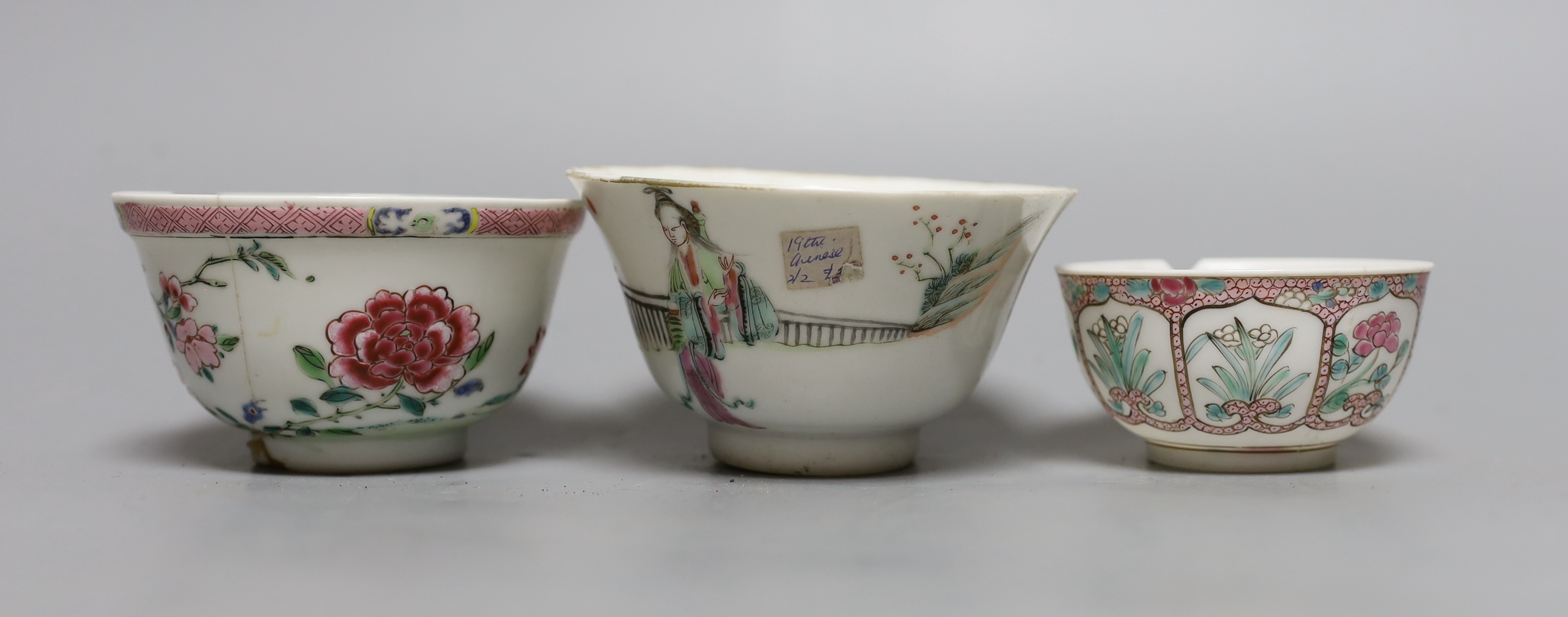 A Chinese Dehua libation cup, eight 18th century and later Chinese porcelain tea bowls and a Kutani tea bowl